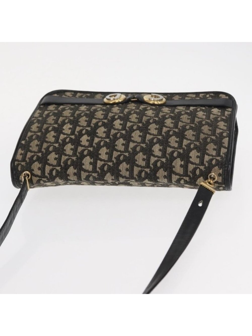 Authentic Christian Dior Trotter Canvas Shoulder Bag Black Gold - Picture 13 of 16